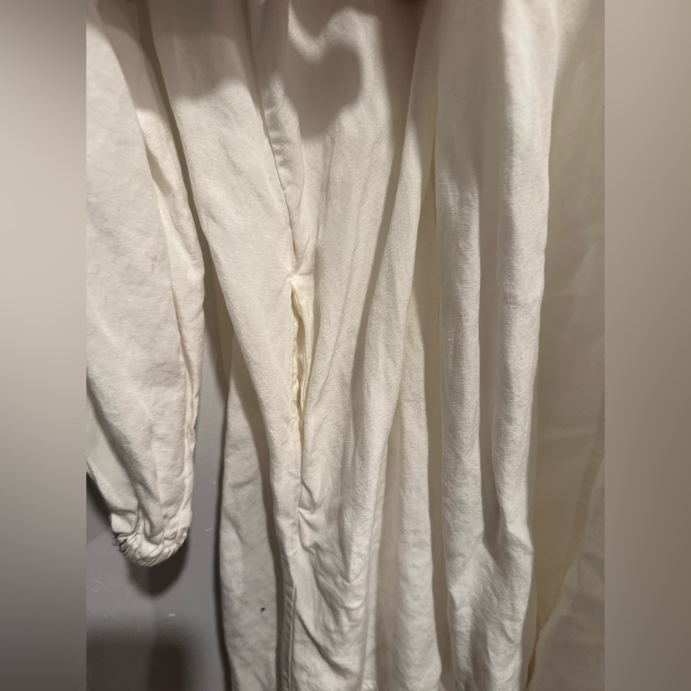 COS Oversized Gathered Mini Dress Tunic white linen tencel mod boho street L - Picture 6 of 8